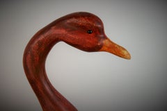 Hand Painted Folk Art Goose Sculpture by Myle, Fruitwood, 1970s