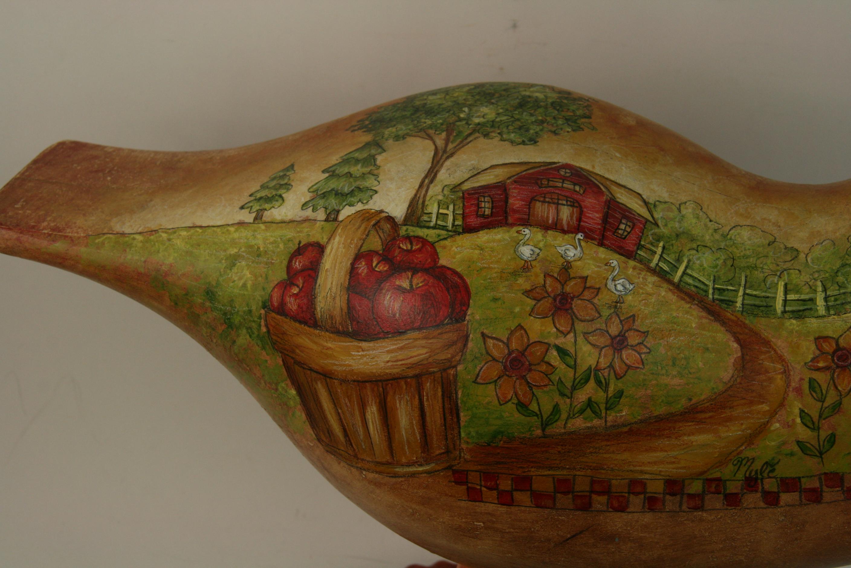 Folk Art Goose Hand Painted Sculpture In Good Condition For Sale In Douglas Manor, NY
