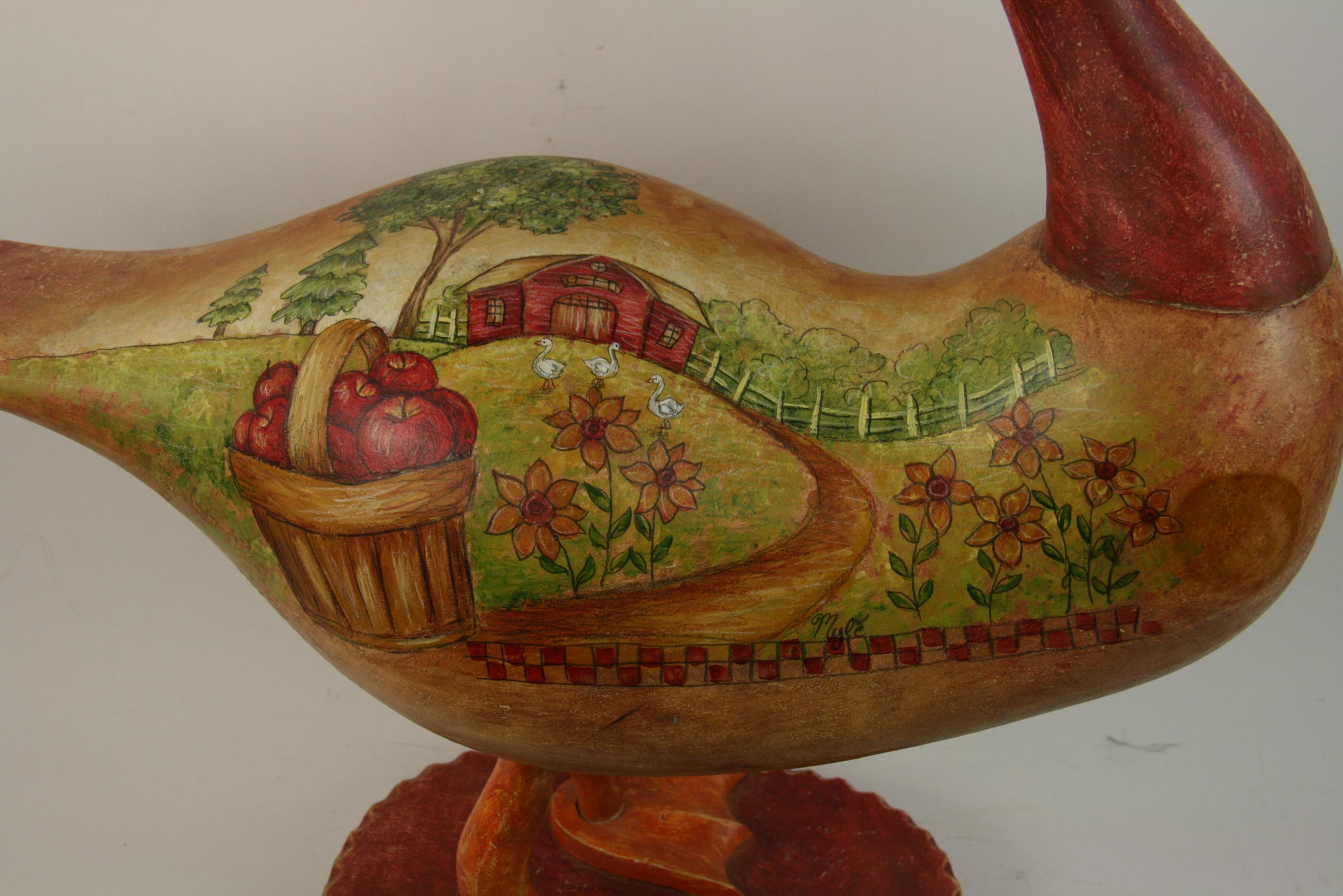 Late 20th Century Folk Art Goose Hand Painted Sculpture For Sale