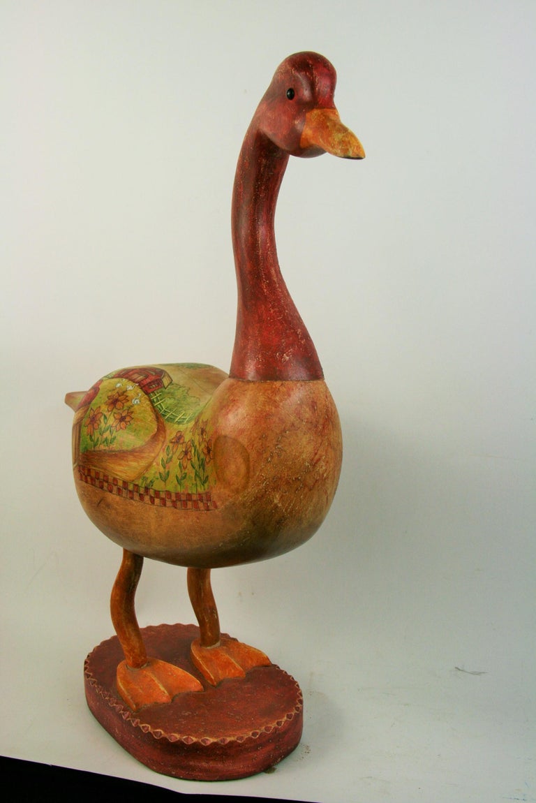 Folk Art Goose Hand Painted Sculpture For Sale 1