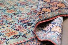 Alfombra folclórica de lana verde, roja, naranja, amarilla y azul de estilo kazajo 3'7''x5'