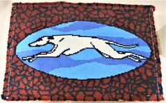 Folk Art Greyhound Bus Lines Logo Hooked Rug or Wall Hanging