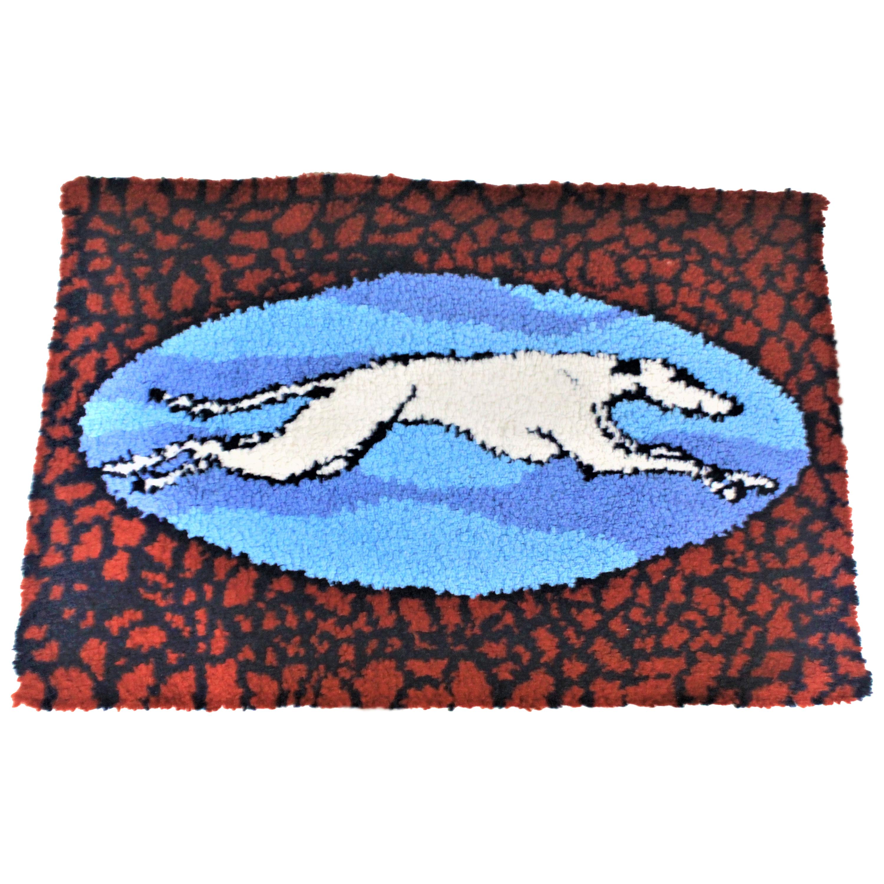 Folk Art Greyhound Bus Lines Logo Hooked Rug or Wall Hanging For Sale