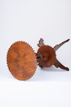 Folk Art Gueridon, Tramp Art Wooden Pedestal or Side Table, Belgium 19th Century