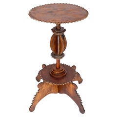 Folk Art Gueridon, Tramp Art Wooden Pedestal or Side Table, Belgium 19th Century