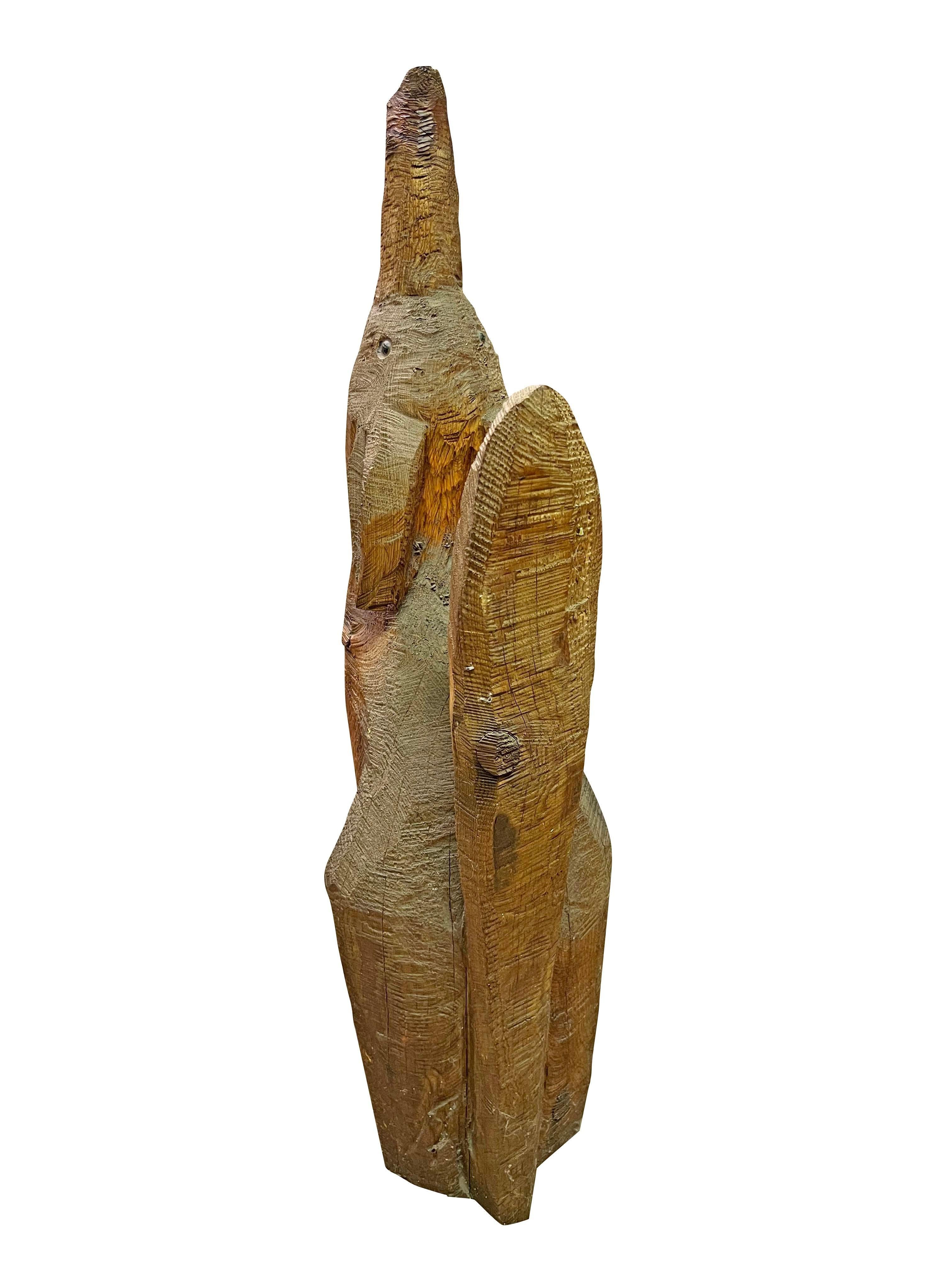 Late 20th Century Folk Art Hand Carved Coyote Floor Standing Sculpture For Sale