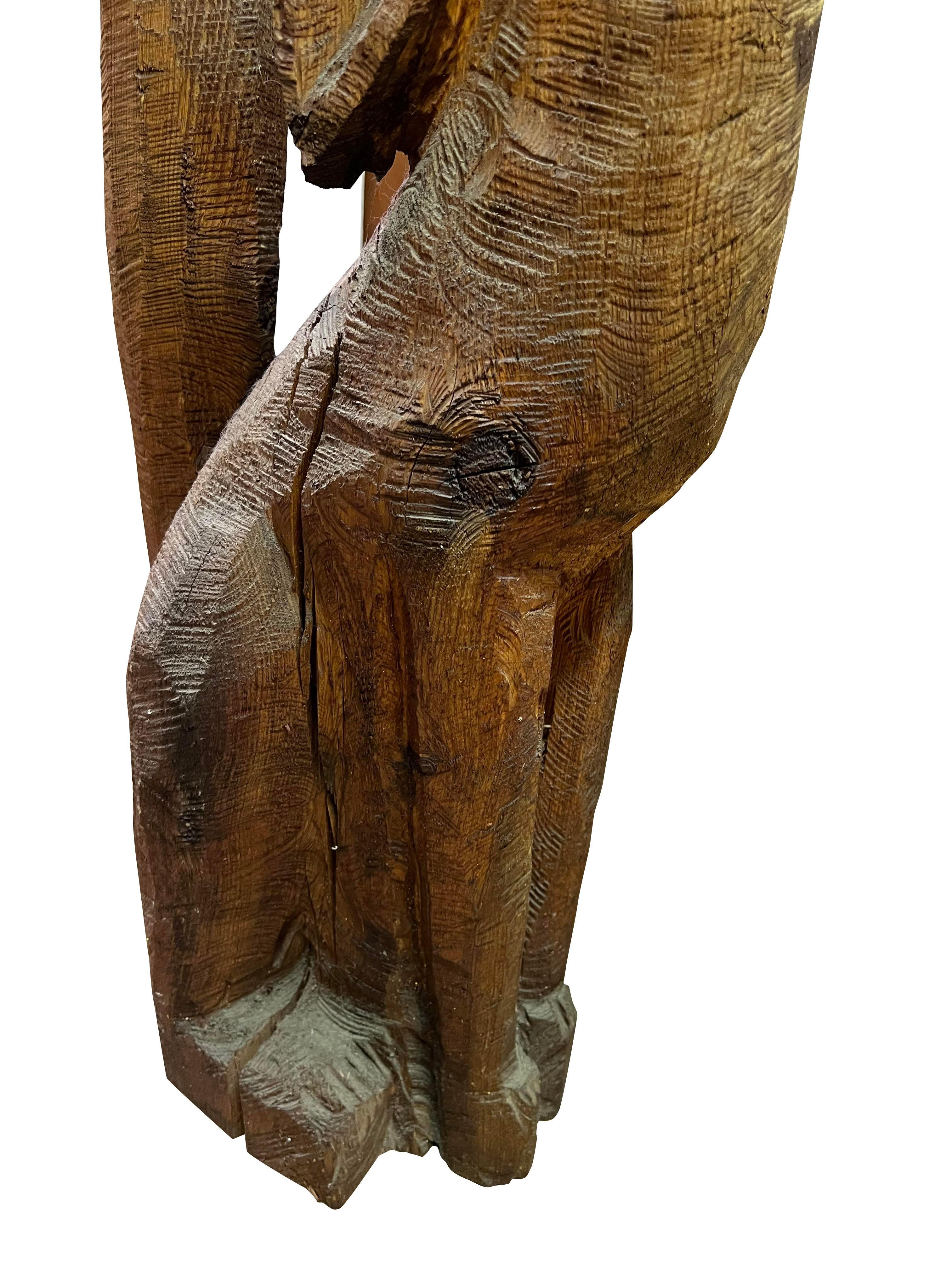 Wood Folk Art Hand Carved Coyote Floor Standing Sculpture For Sale