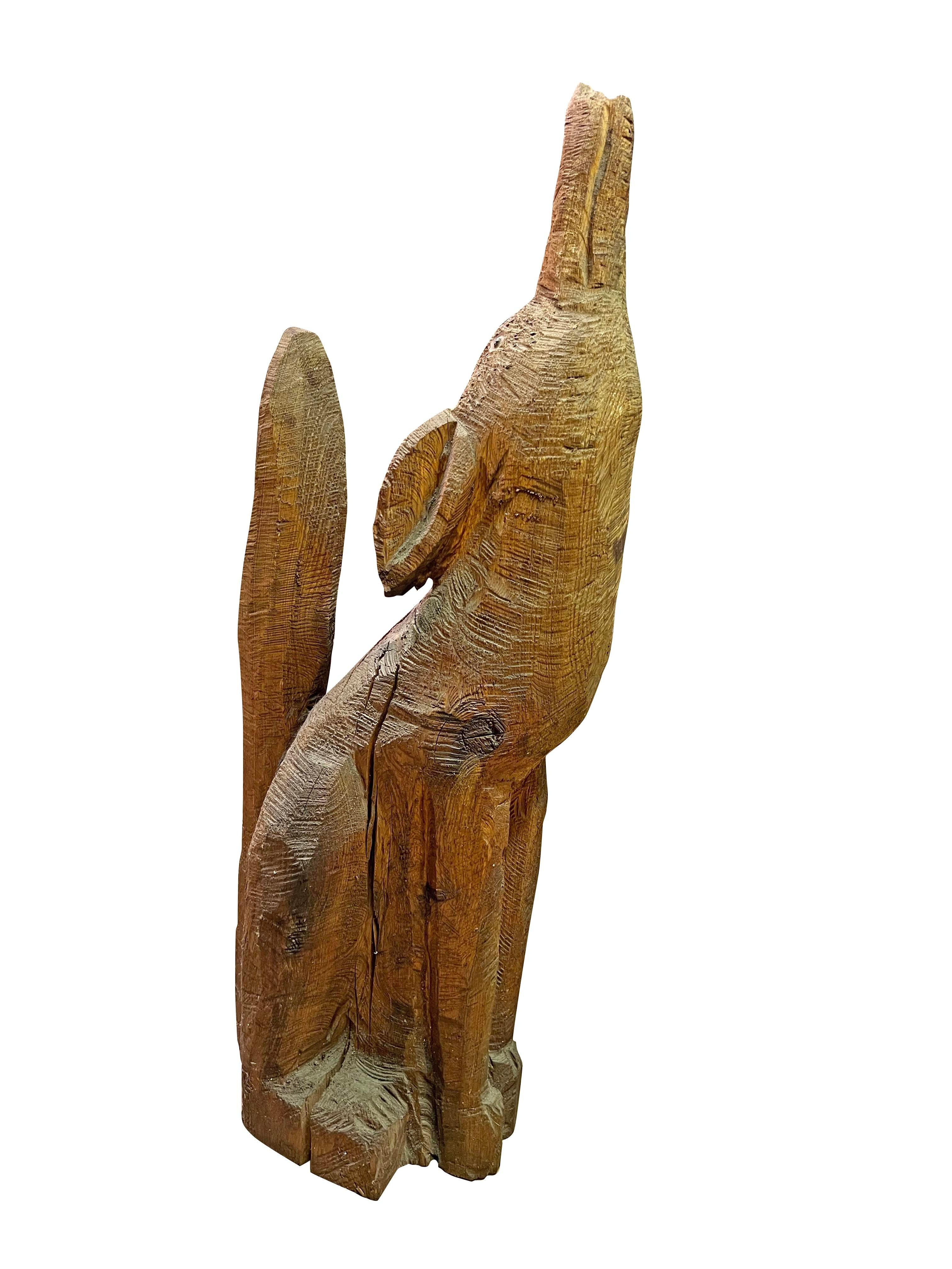Folk Art Hand Carved Coyote Floor Standing Sculpture For Sale 1