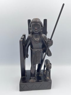 Folk Art Hand Carved Ebonized Wood Igorot Tribal figure of a Hunter & Dog Statue
