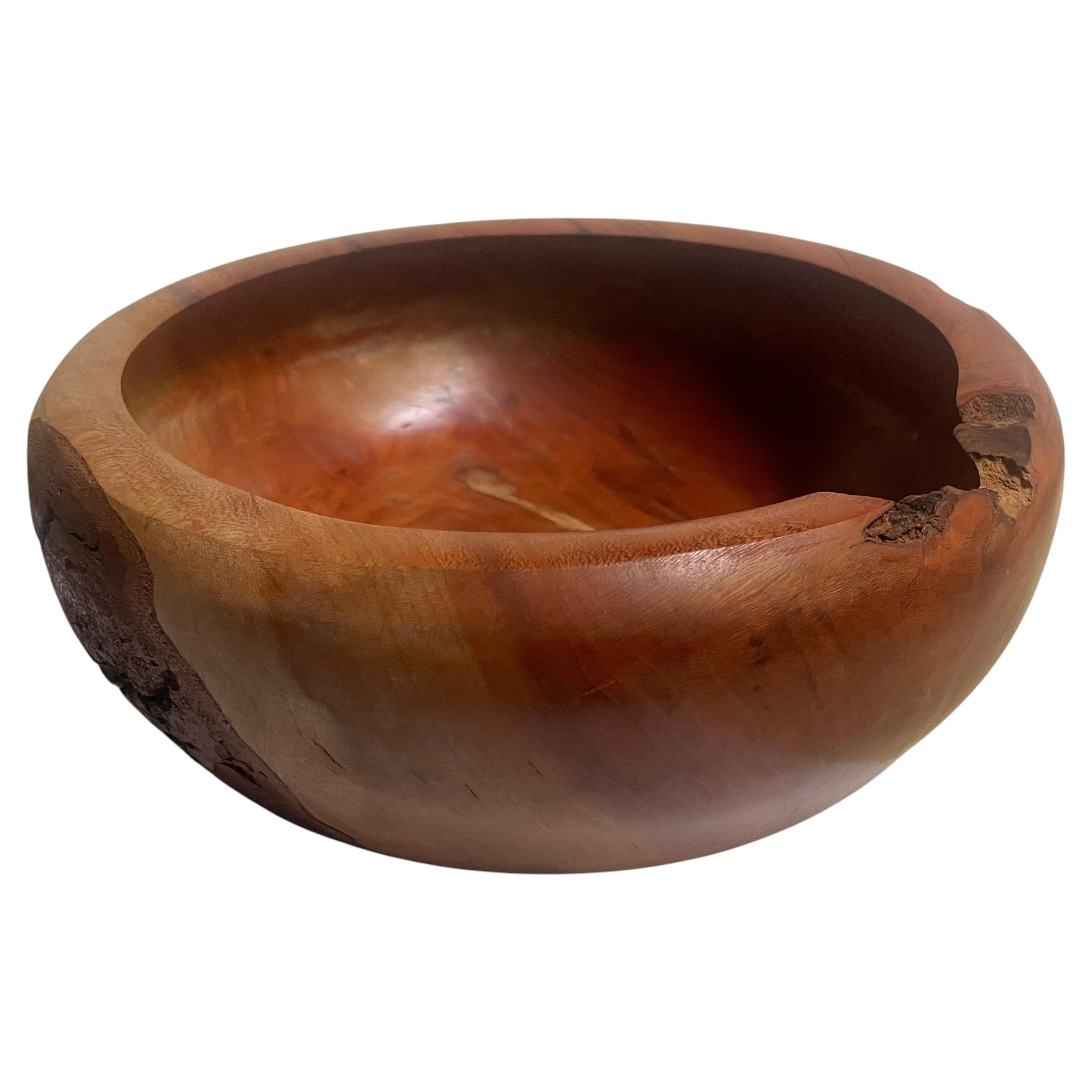 Hand-Carved Redwood Live Edge Burl Salad Bowl, Rustic Folk Art For Sale