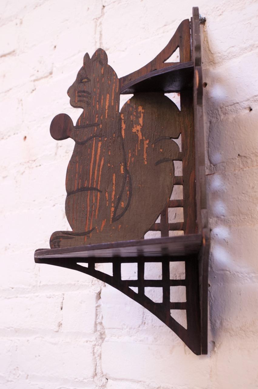 Hand-Carved Folk Art Hand Carved 'Squirrel' Corner Shelf