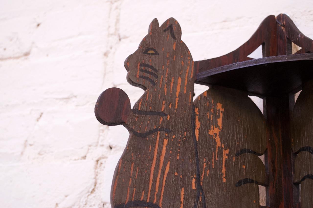 Oak Folk Art Hand Carved 'Squirrel' Corner Shelf
