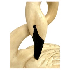 Folk Art Hand Carved Swan Decoy Sculpture, Wood, Circa 1986, Vintage