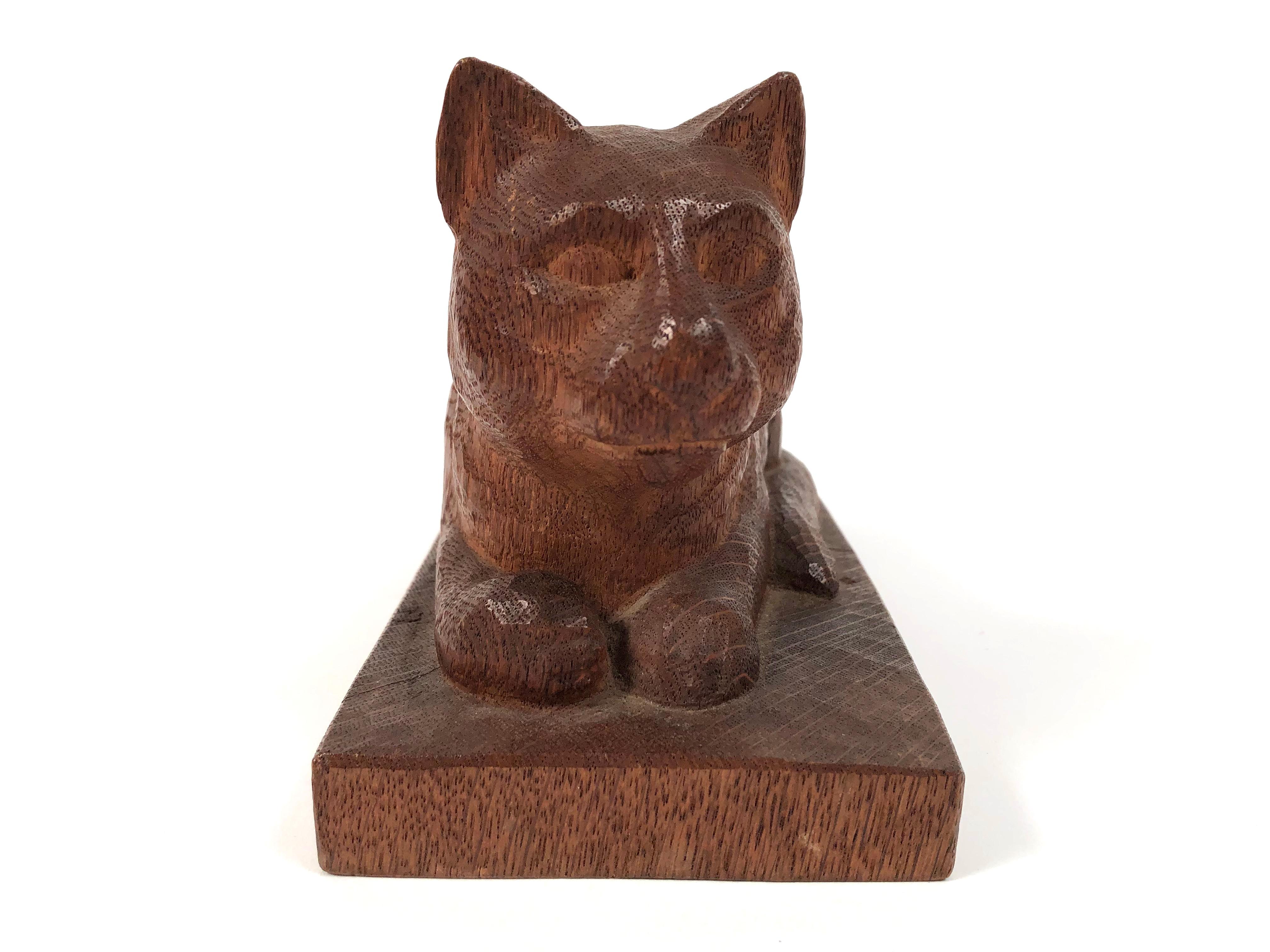 American Folk Art Hand Carved Wood Cat Sculpture 