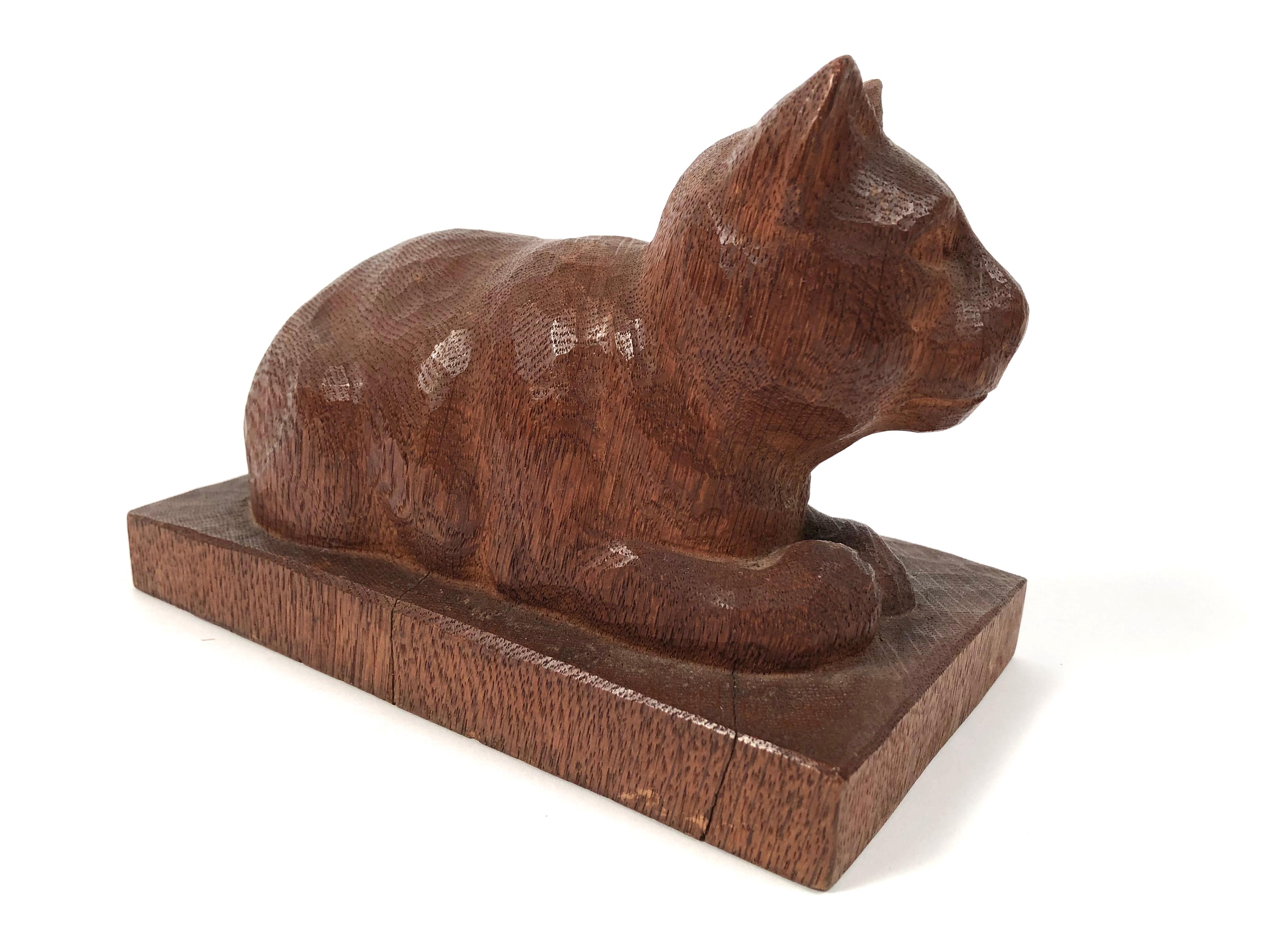 Hand-Carved Folk Art Hand Carved Wood Cat Sculpture 