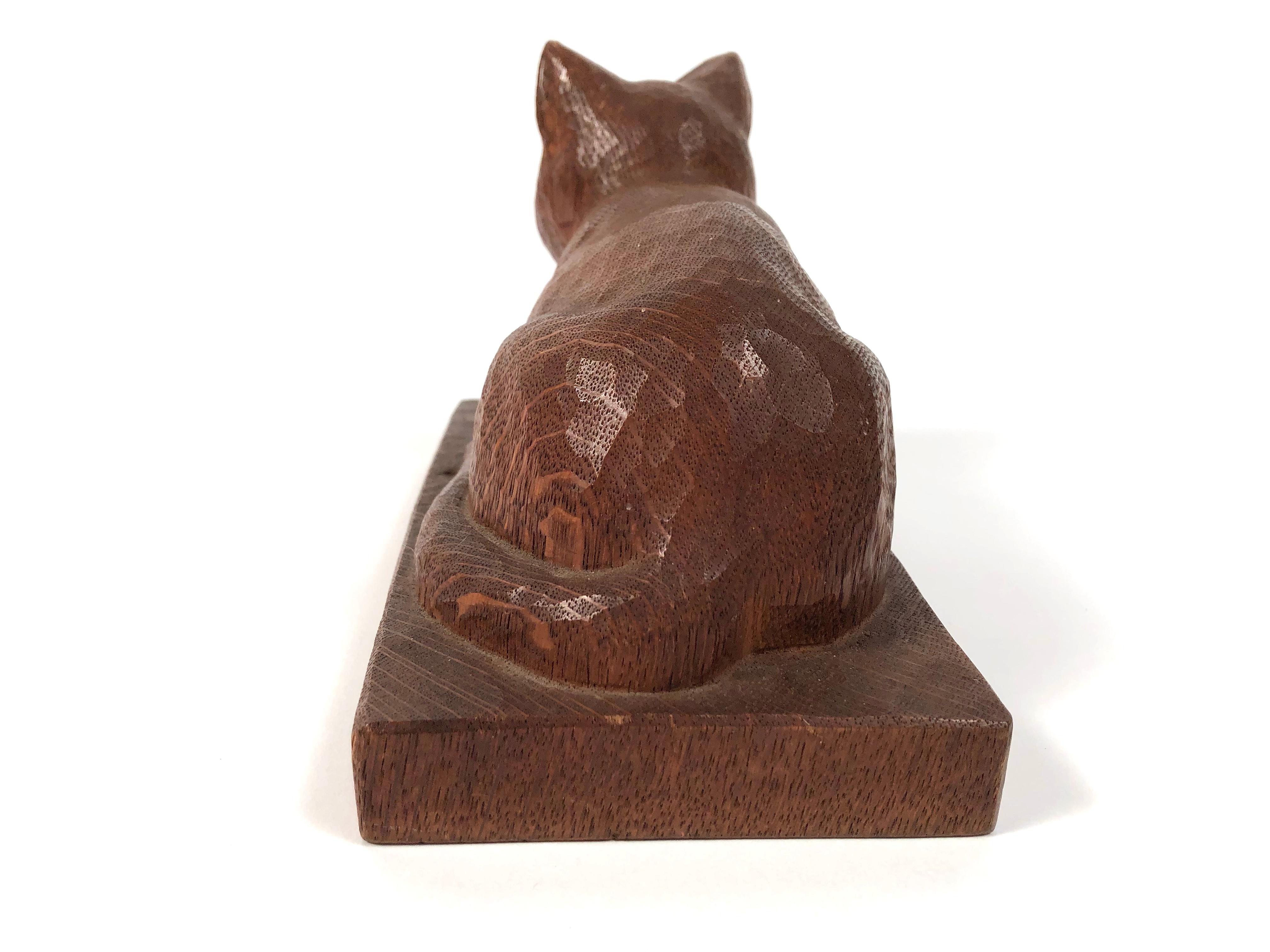 19th Century Folk Art Hand Carved Wood Cat Sculpture 
