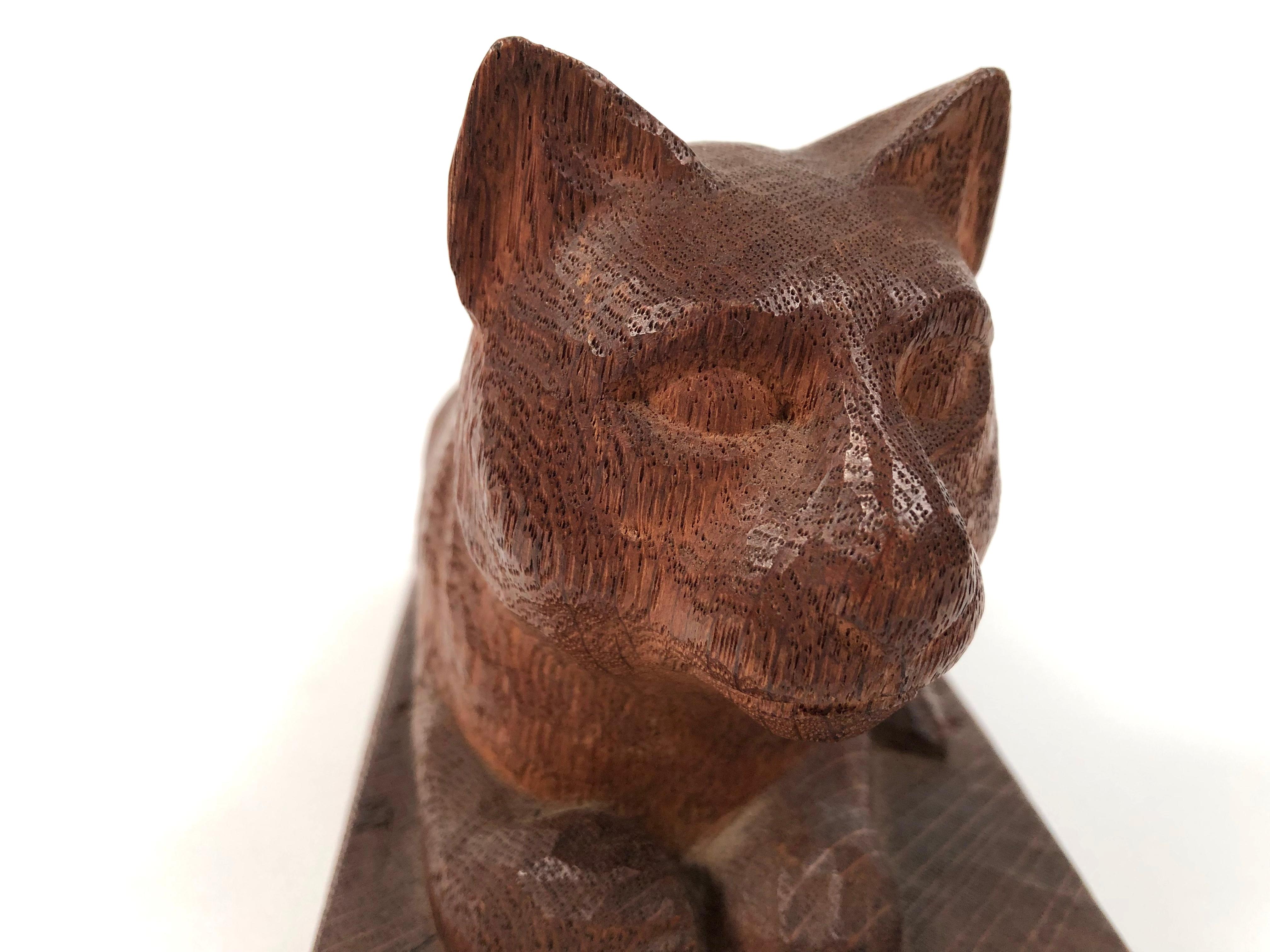 Folk Art Hand Carved Wood Cat Sculpture  1