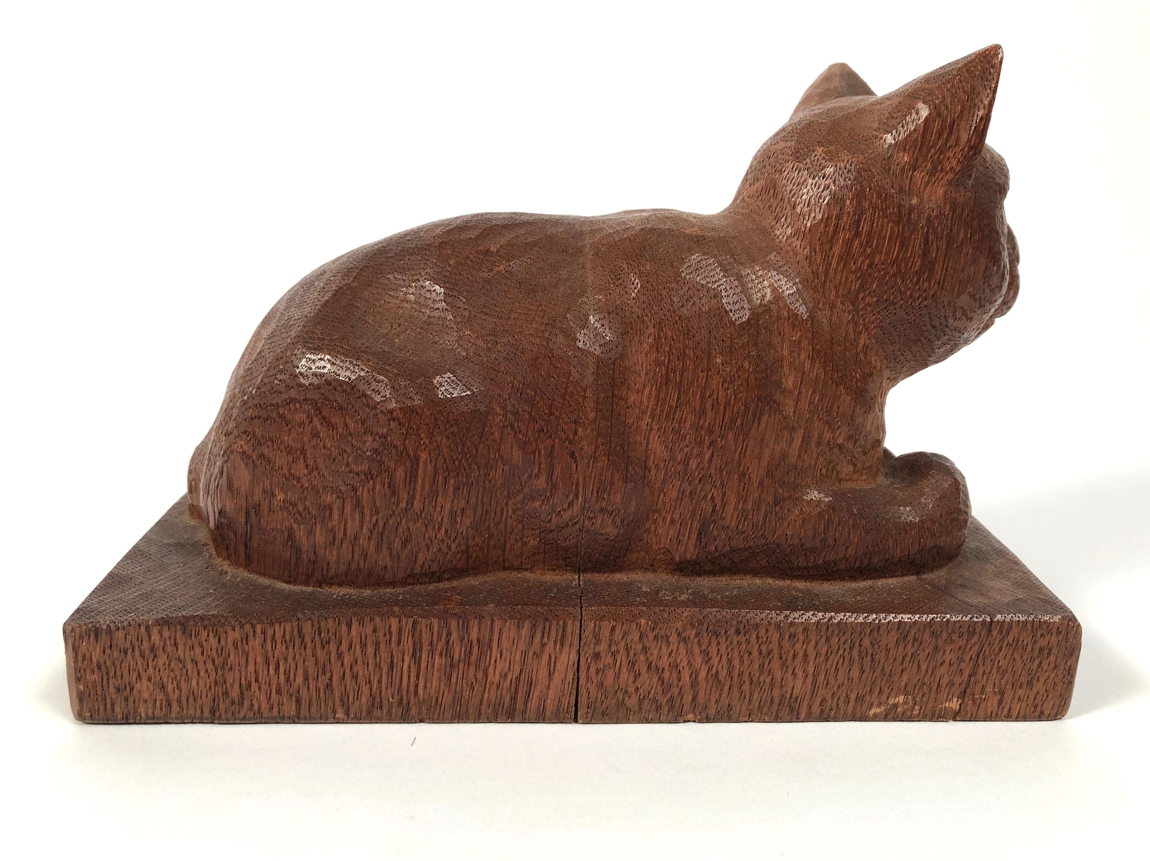 Folk Art Hand Carved Wood Cat Sculpture  3