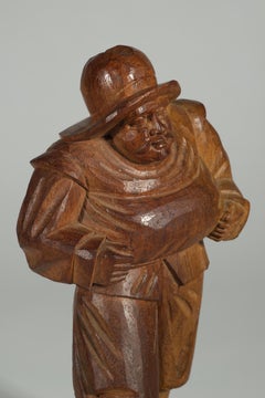 Handgeschnitzte Volkskunst-Holzskulptur eines gehenden Mannes, Ecuador, 1950er-1960er Jahre