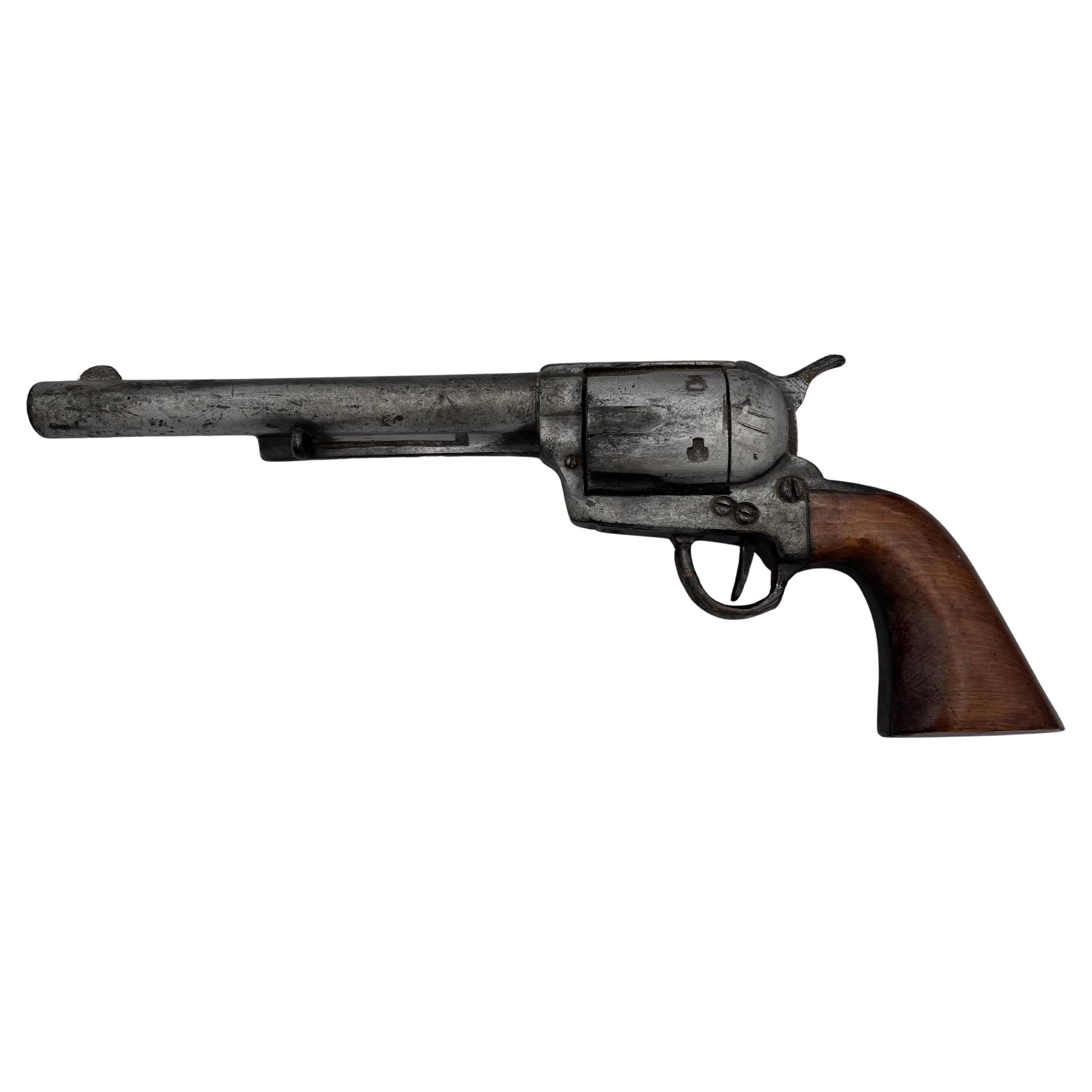 Folk Art Hand Carved Wood Trompe l'œil Realistic Colt .45 Revolver Gun Sculpture