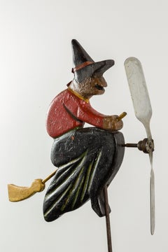Folk Art Hand-Carved Wood Witch Weathervane