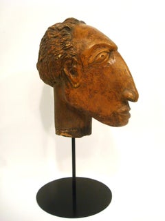 Folk Art Hand Carved Wooden Sculpture Man´s Head 1900´s