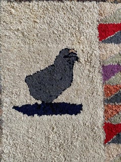 Folk Art Hand Hooked Rug with Chickens, circa 1880