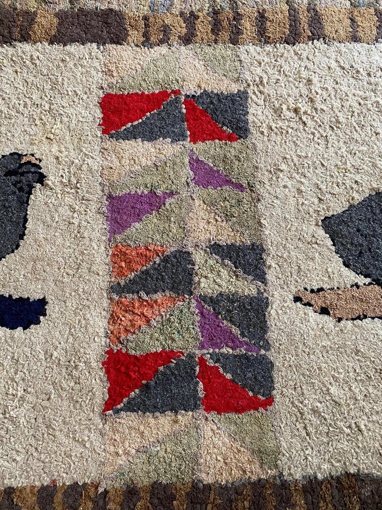 Folk Art Hand Hooked Rug with Chickens, circa 1880 For Sale at 1stDibs