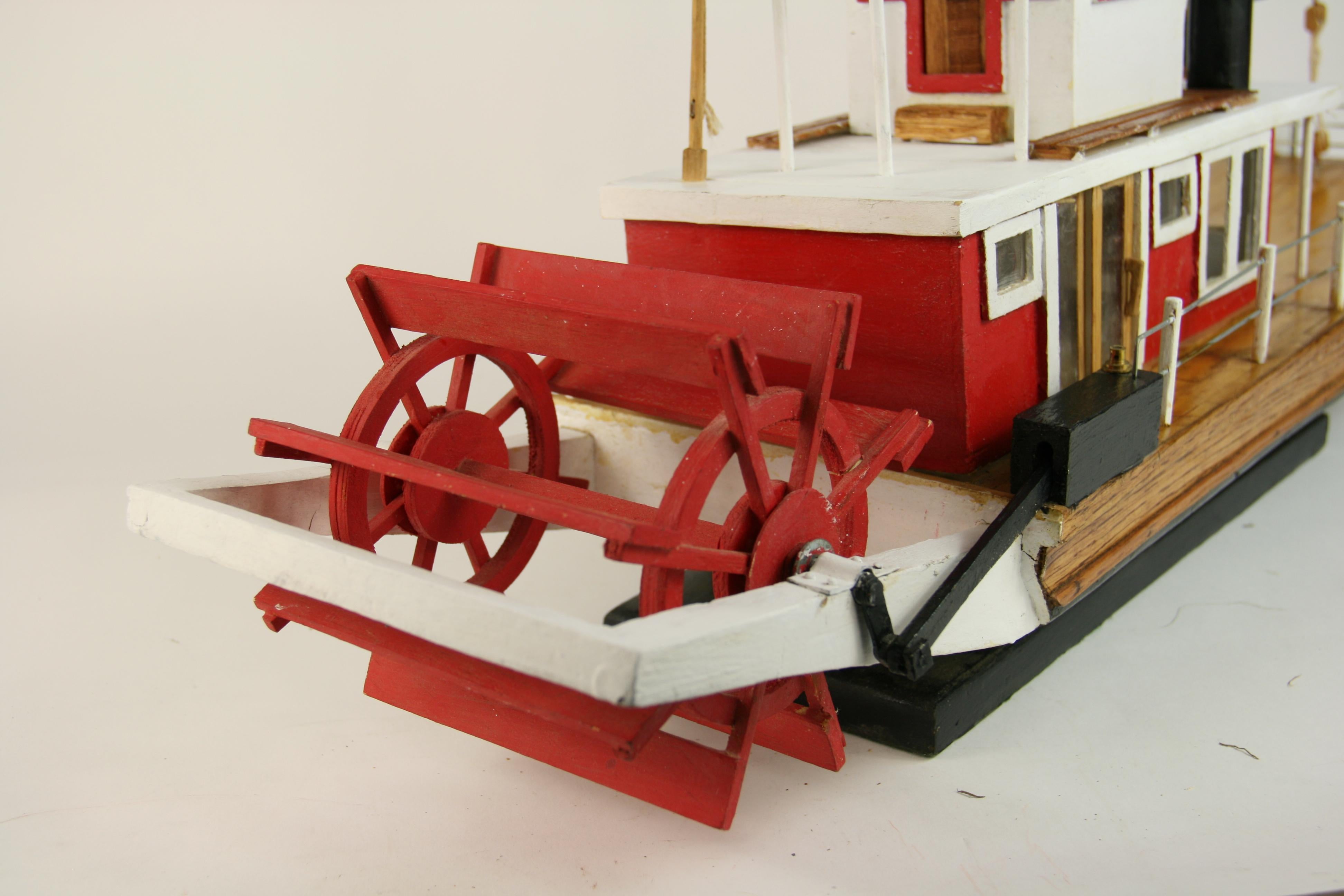 Folk Art Hand Made Paddle Wheel Ship Model For Sale 7