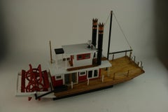 Folk Art Hand Made Paddle Wheel Ship Model