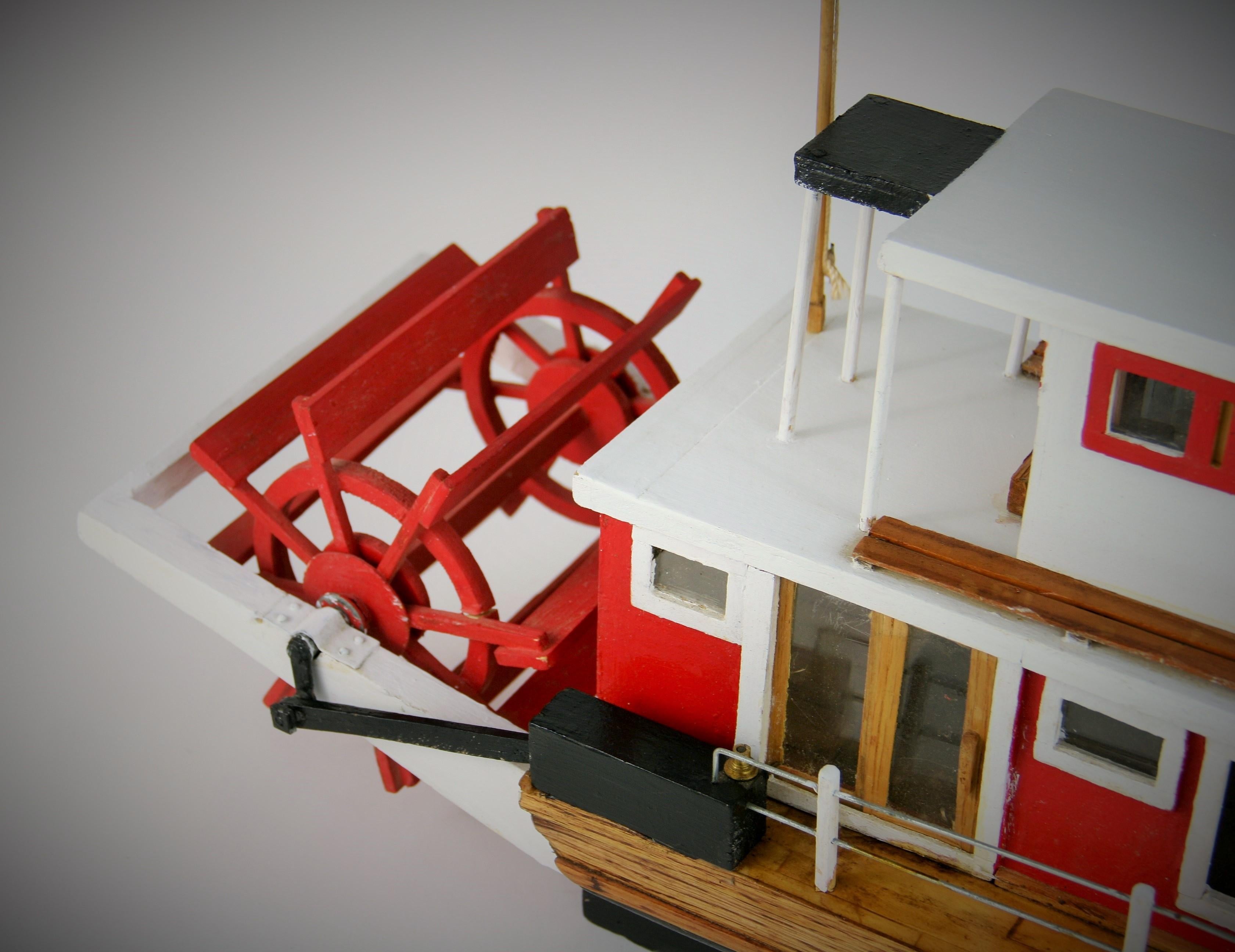Folk Art Hand Made Paddle Wheel Ship Model In Good Condition For Sale In Douglas Manor, NY
