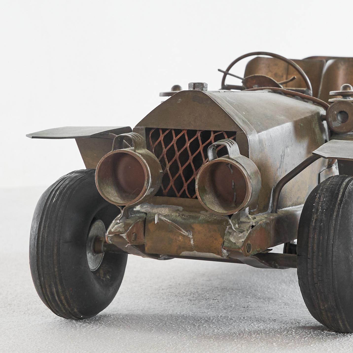 Hand-Crafted Folk Art Hand Made Simplex 1909 Model Car in Copper and Brass 1940s For Sale