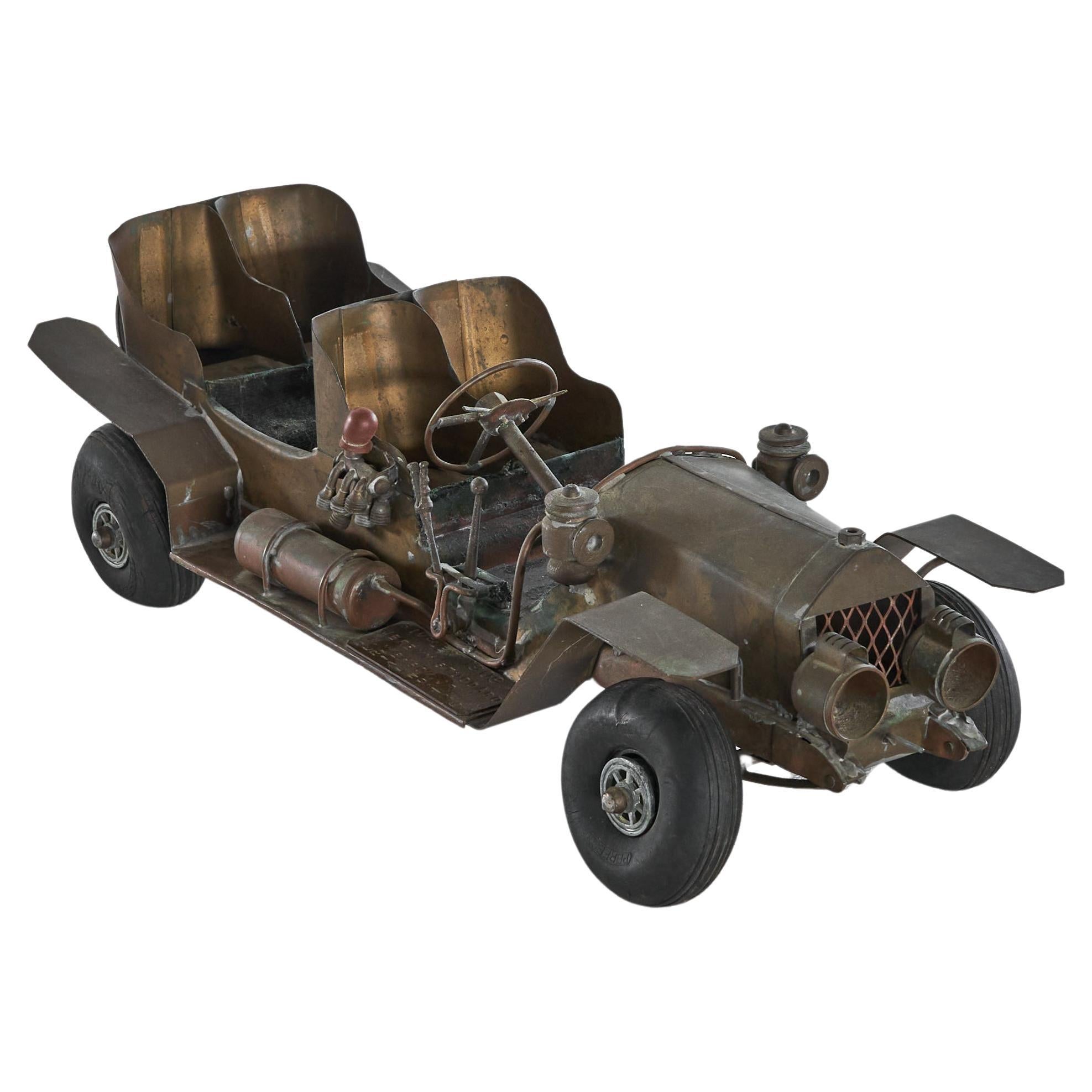 Folk Art Hand Made Simplex 1909 Model Car in Copper and Brass 1940s For Sale