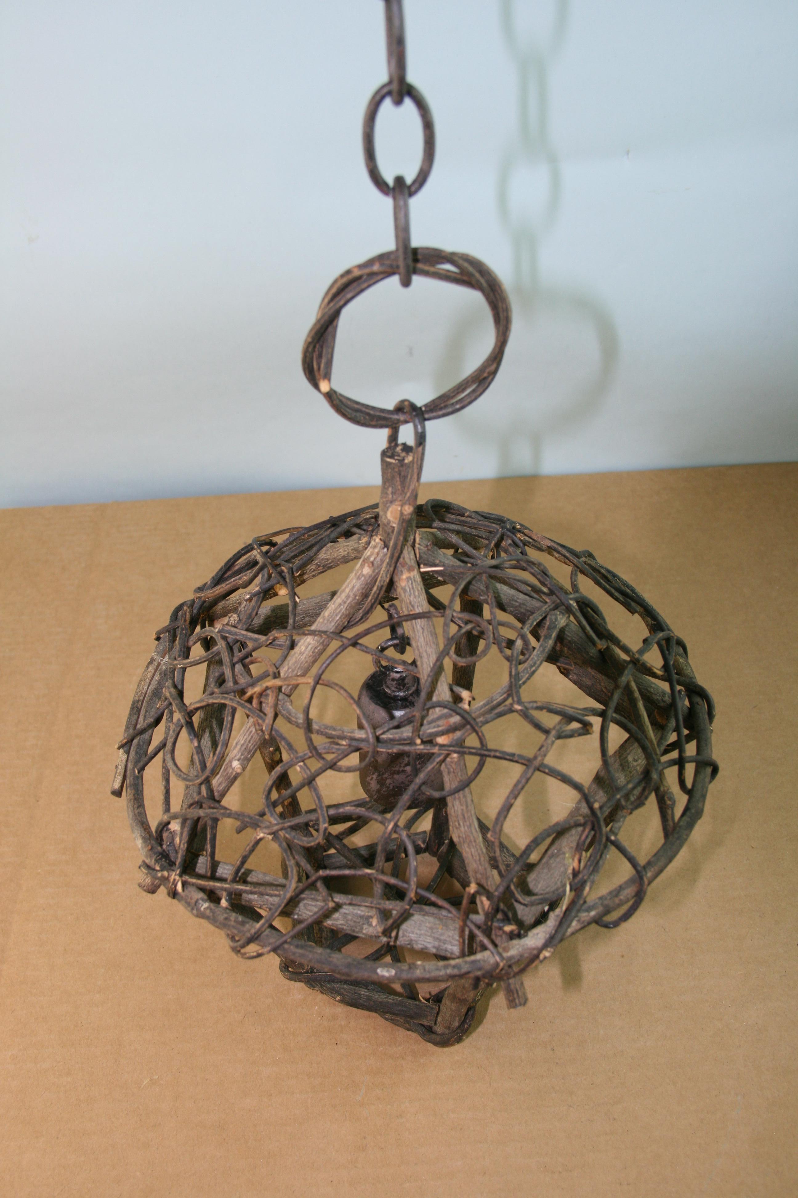Mid-20th Century Folk Art Hand Made Twig Lantern For Sale