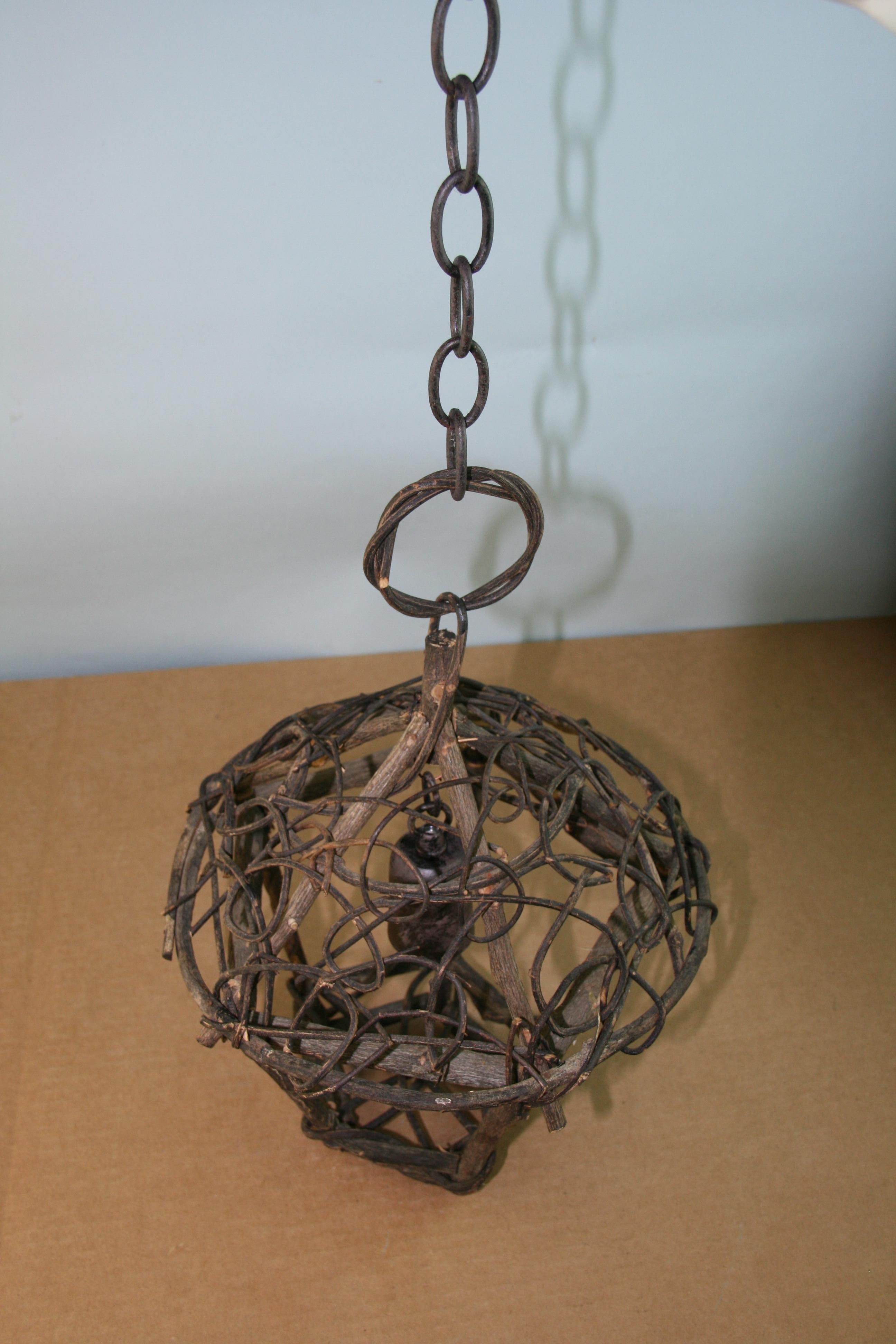 Brass Folk Art Hand Made Twig Lantern For Sale