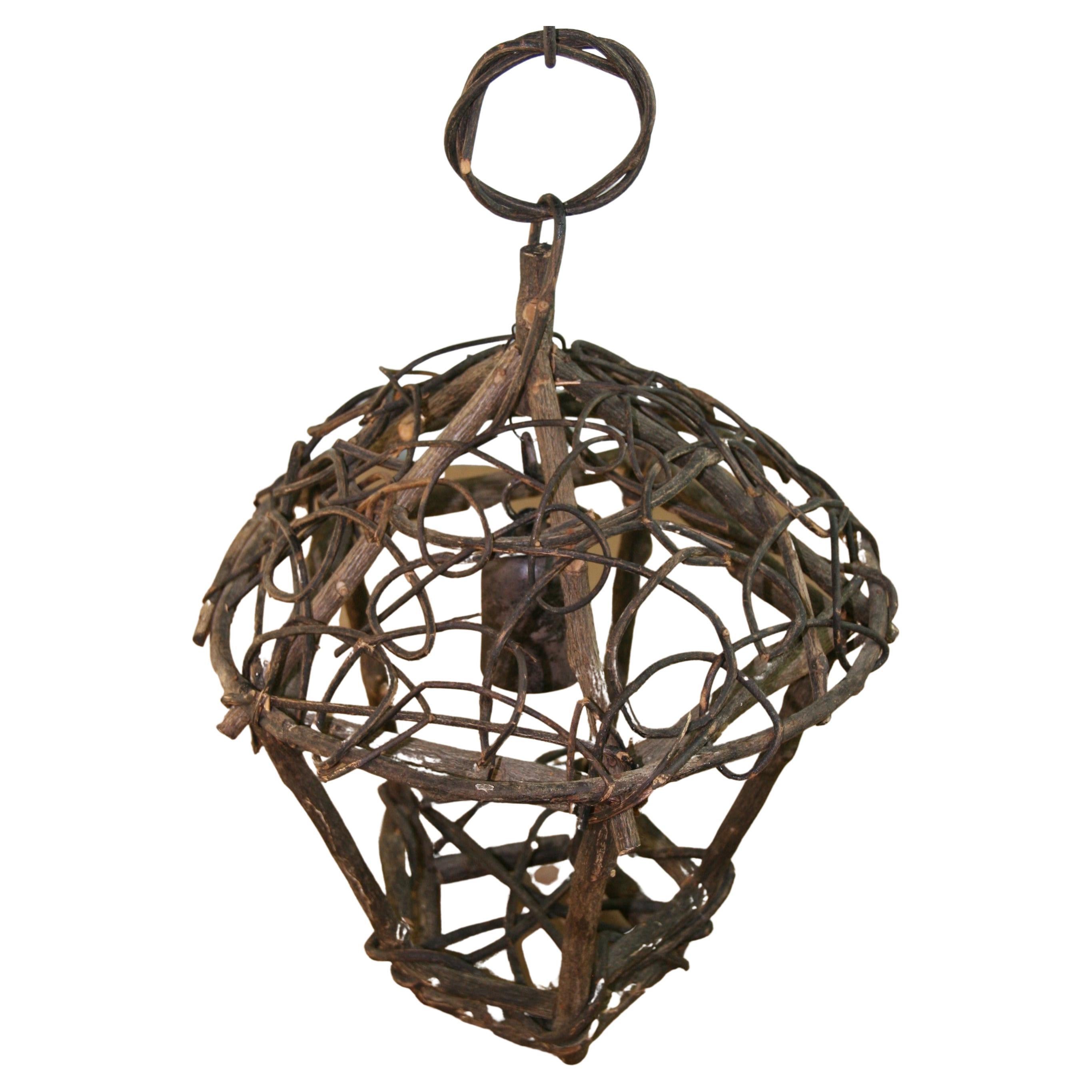 Folk Art Hand Made Twig Lantern For Sale