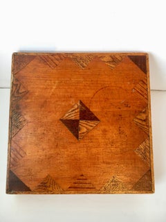 Folk Art Handmade Wood Inlay Plant Stand Pedestal