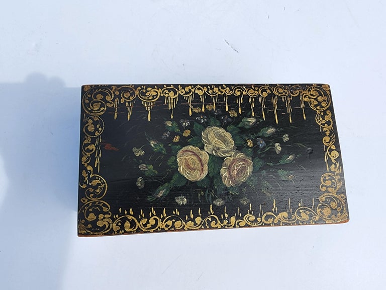 Hand-Painted Folk Art Hand Painted Box American Circa 1850 For Sale