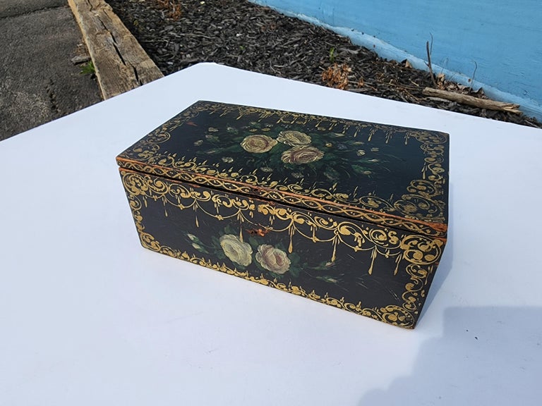 Softwood Folk Art Hand Painted Box American Circa 1850 For Sale