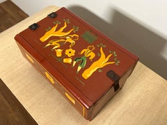 Folk Art Hand Painted Trinket Box in the Style of Peter Hunt Circa 1940s