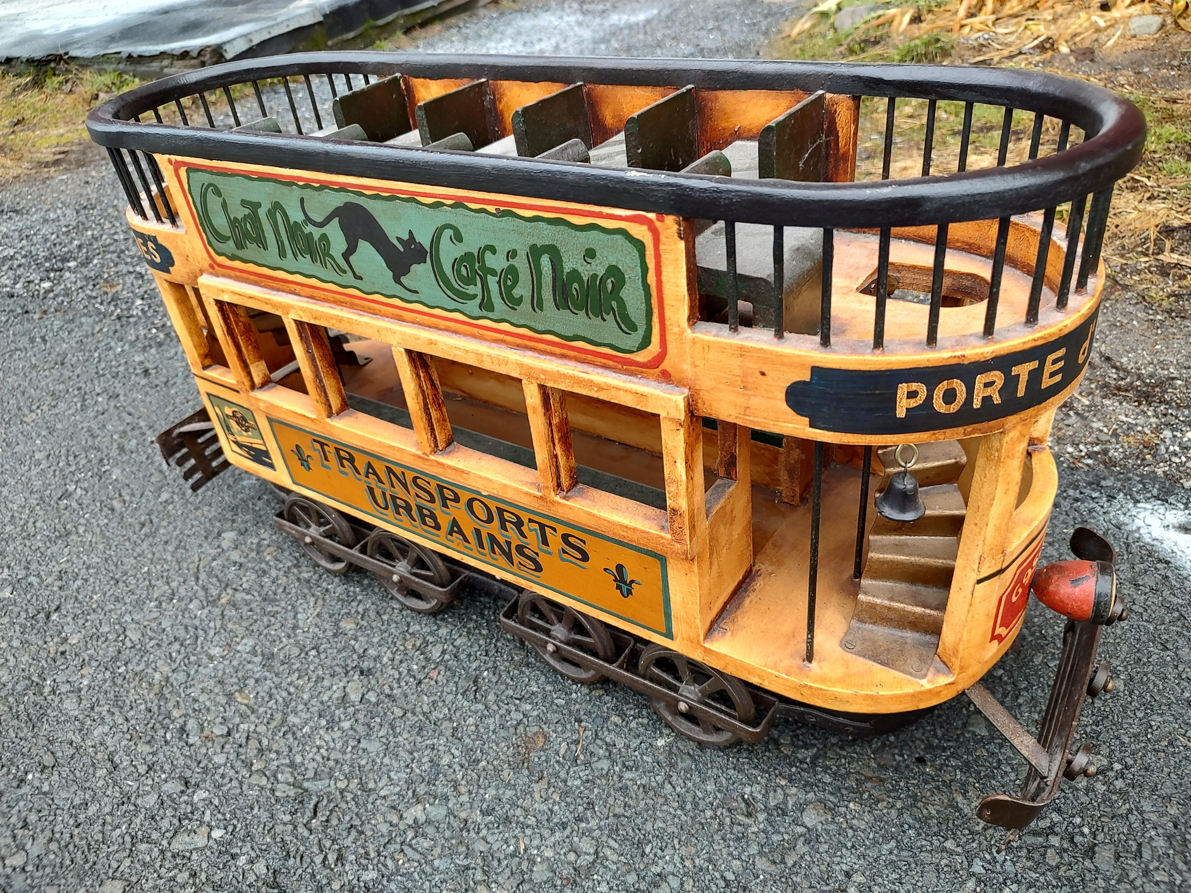 Folk Art Hand Painted Wood & Iron New Orleans Trolley Car For Sale 2