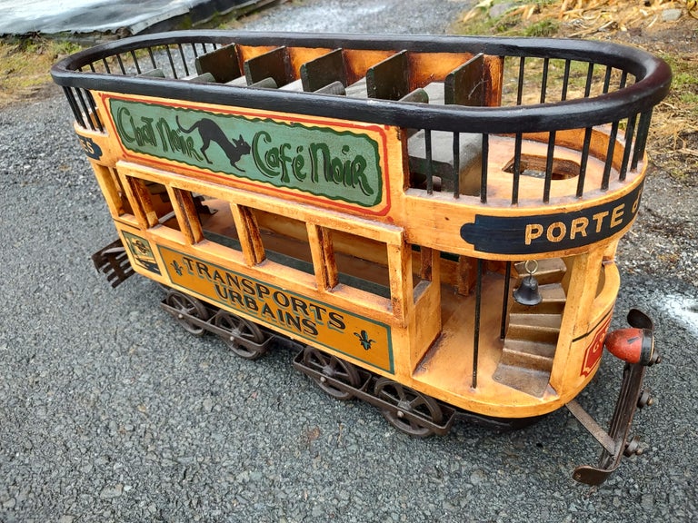 Folk Art Hand Painted Wood & Iron New Orleans Trolley Car For Sale 3