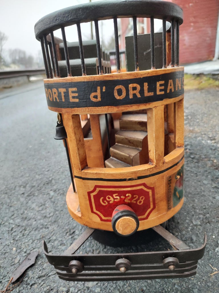 Folk Art Hand Painted Wood & Iron New Orleans Trolley Car In Good Condition For Sale In Port Jervis, NY
