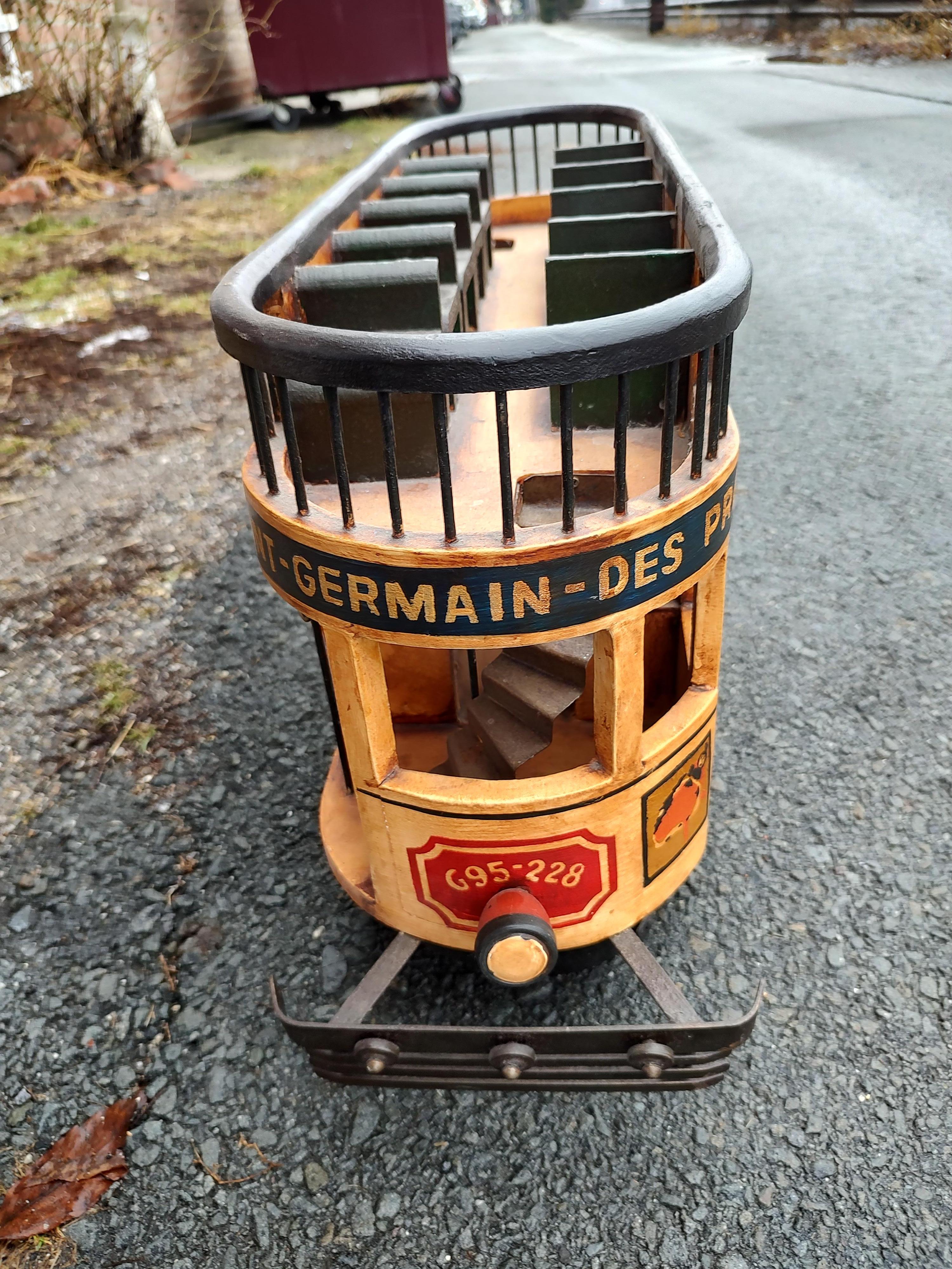 Folk Art Hand Painted Wood & Iron New Orleans Trolley Car In Good Condition For Sale In Port Jervis, NY