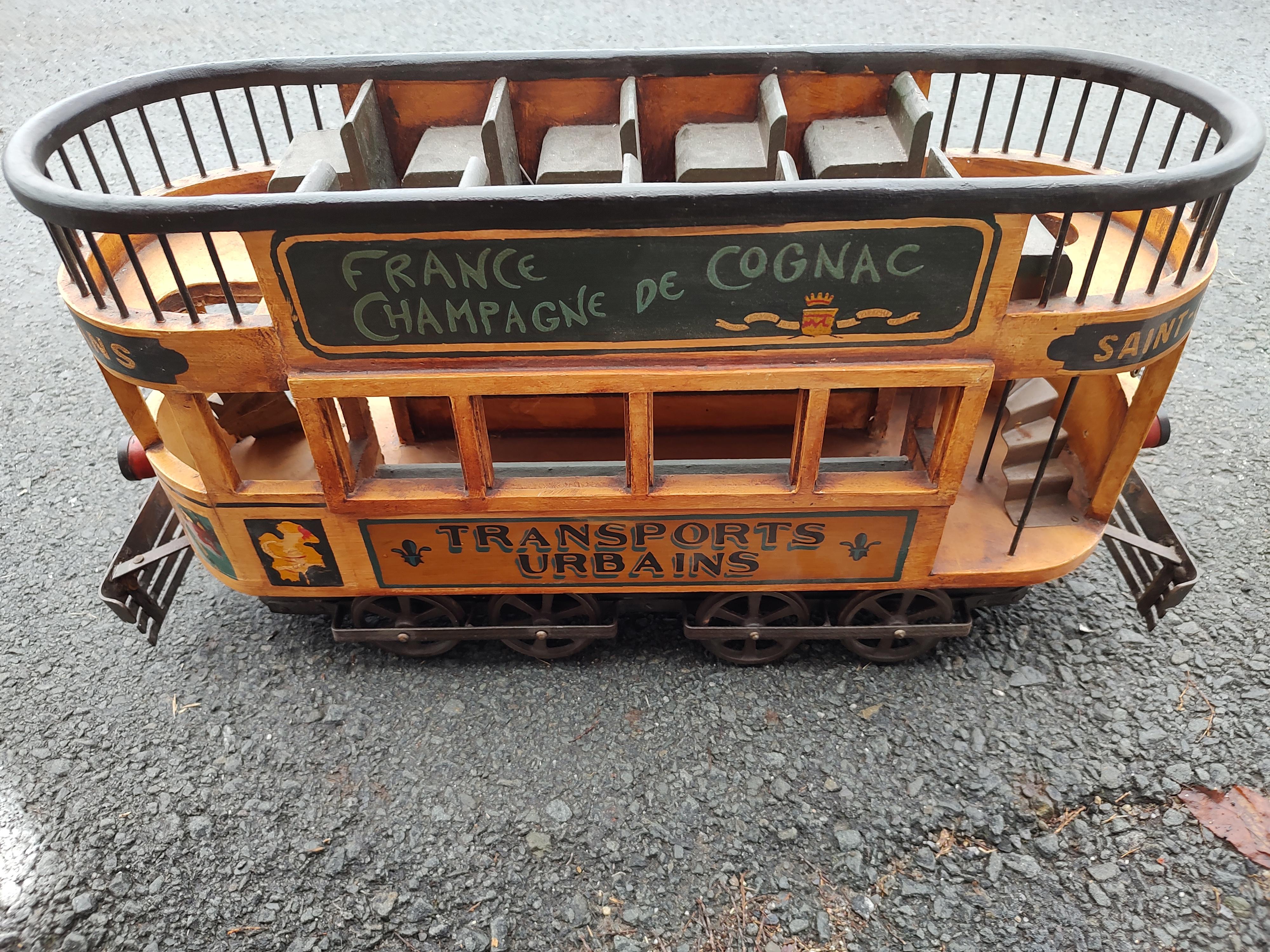 Mid-20th Century Folk Art Hand Painted Wood & Iron New Orleans Trolley Car For Sale