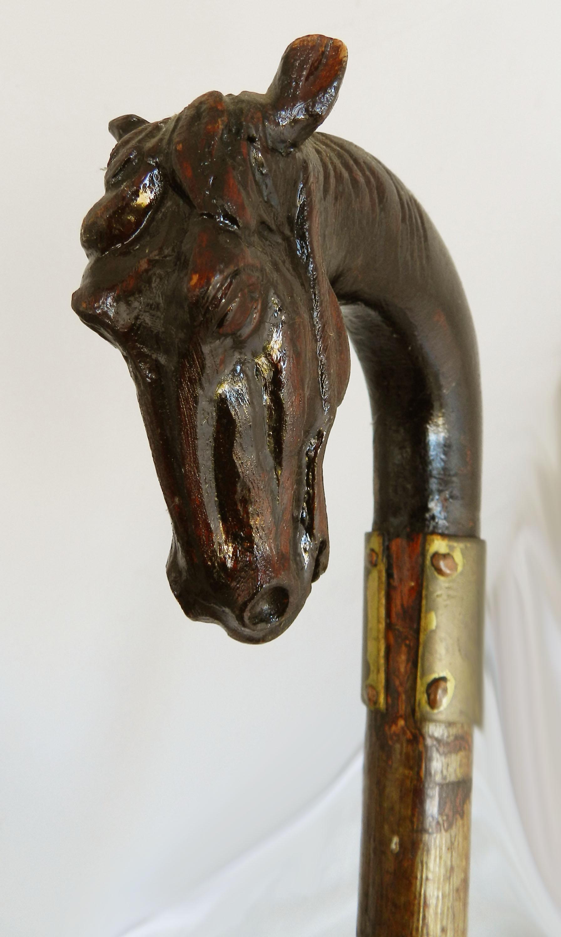 Wood Folk Art Horse Head Walking Stick English Midcentury For Sale
