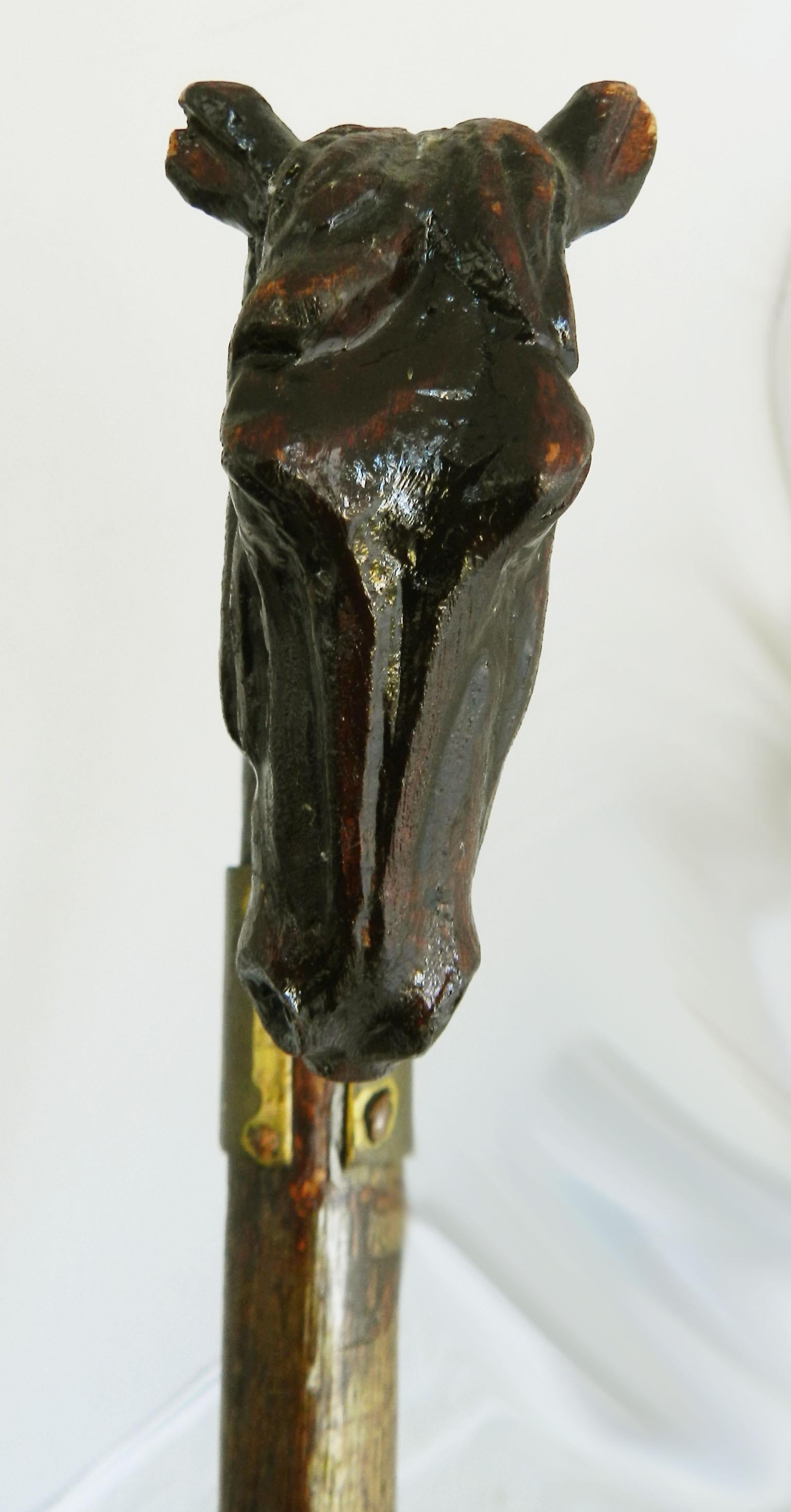 Folk Art Horse Head Walking Stick English Midcentury For Sale 1