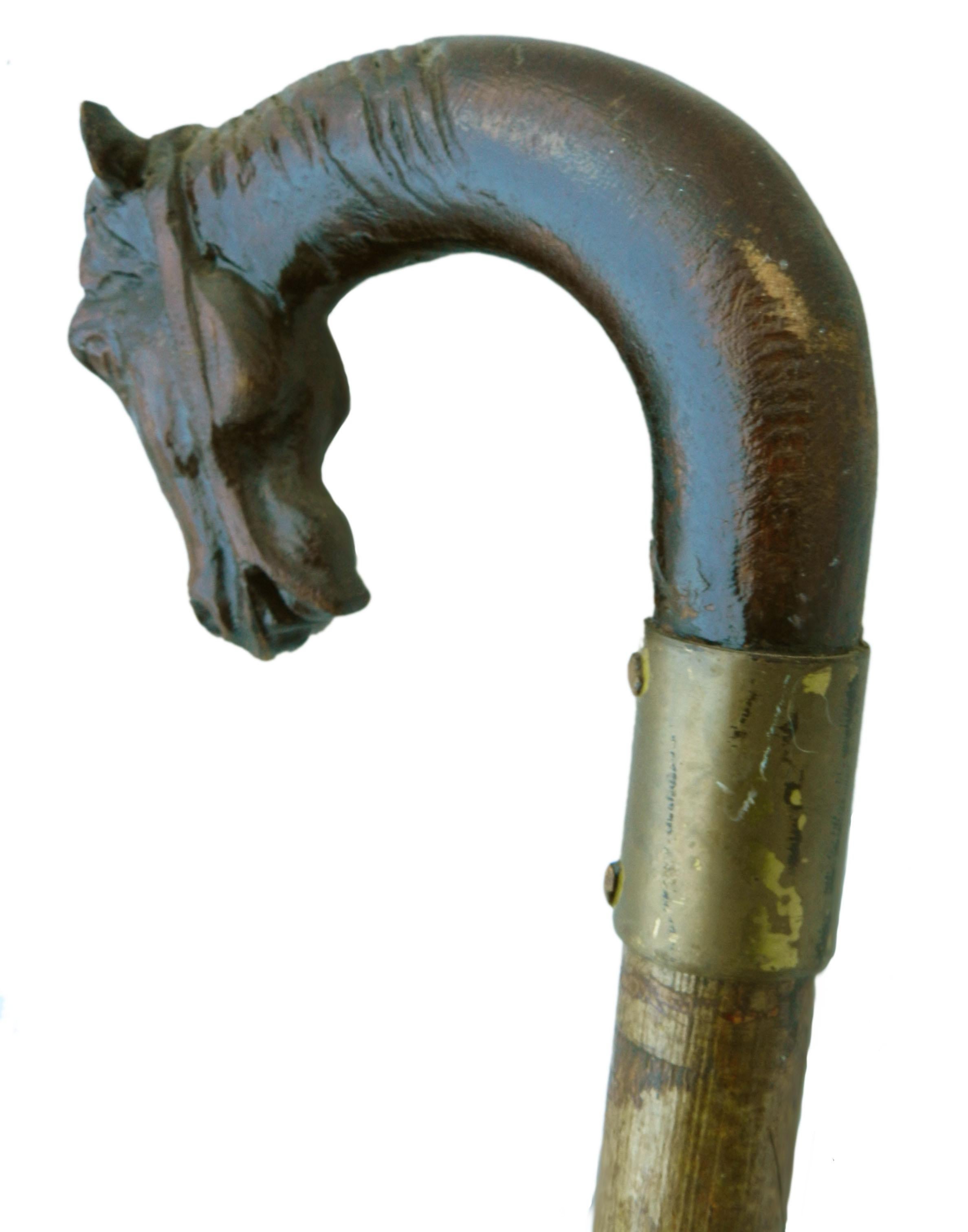 Folk Art Horse Head Walking Stick English Midcentury For Sale 2