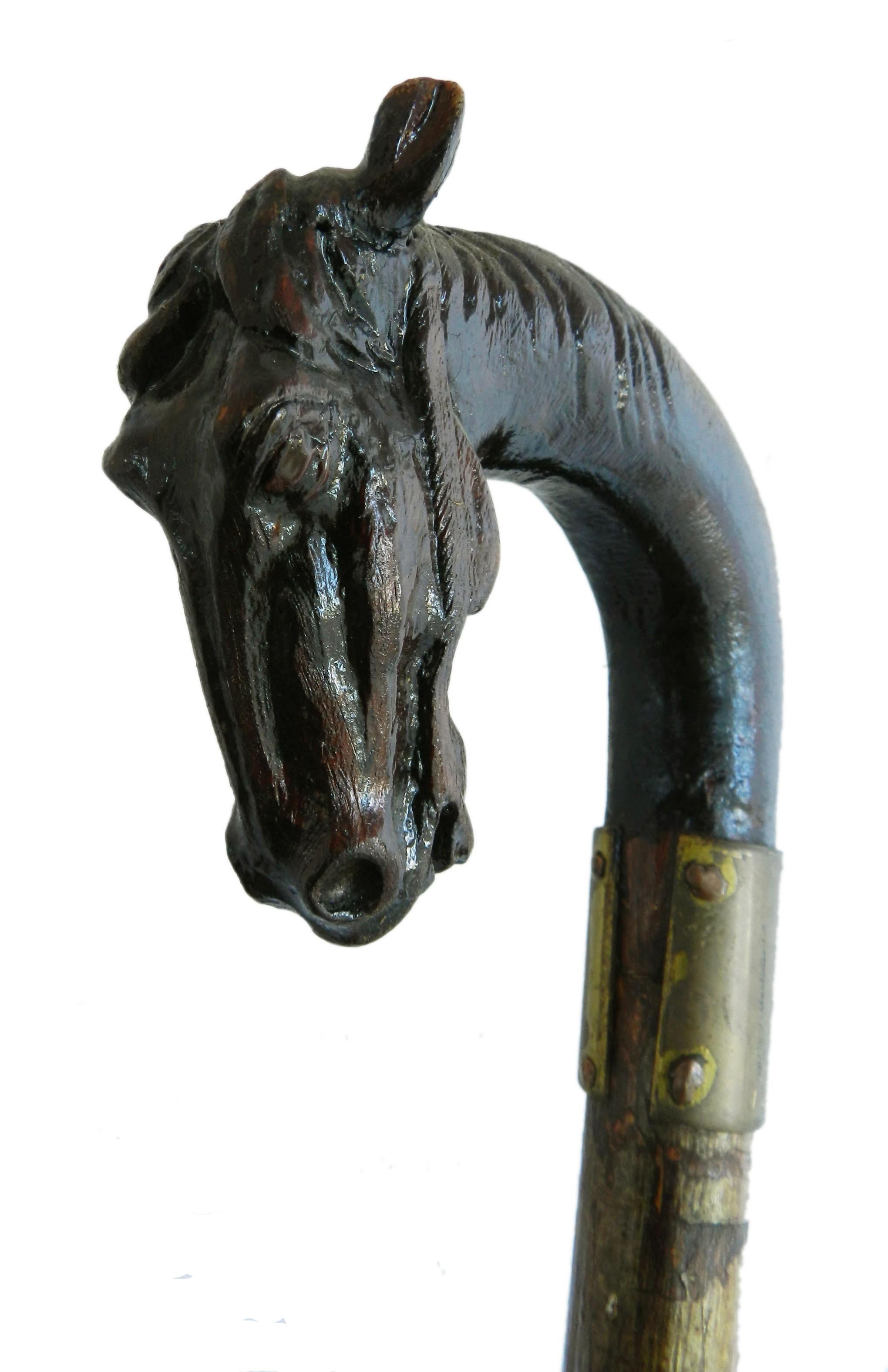 Folk Art Horse Head Walking Stick English Midcentury For Sale 3