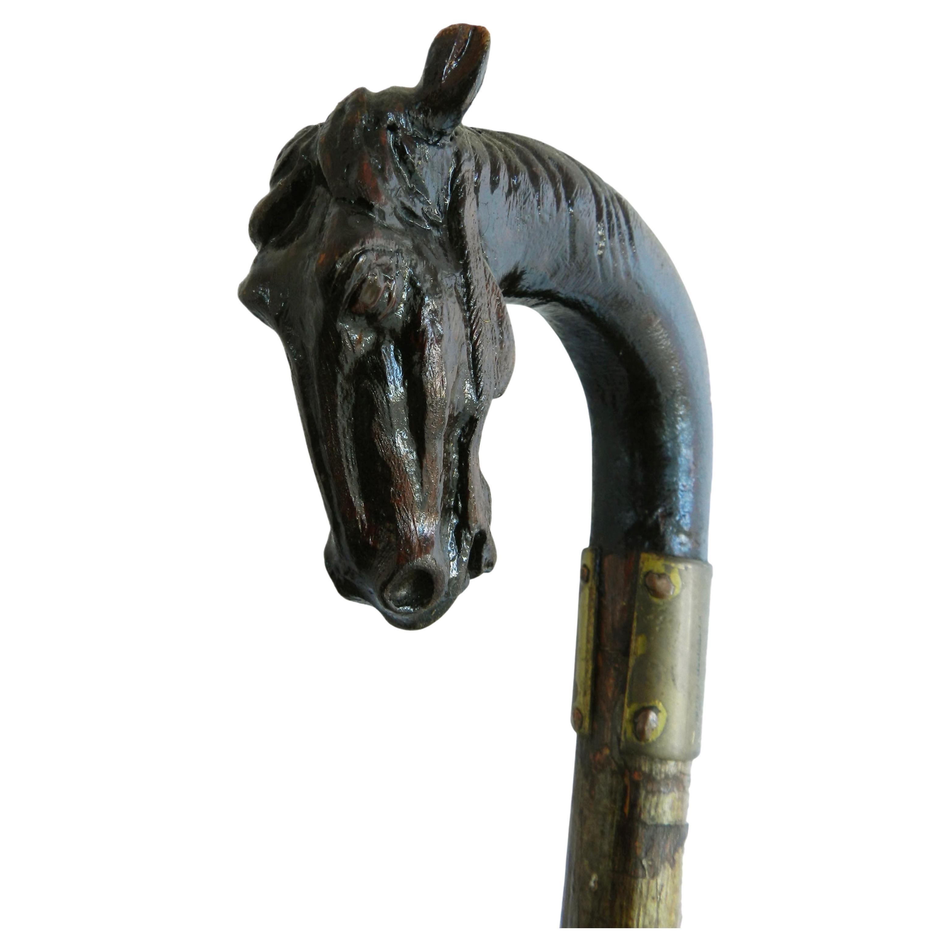 Bâton de marche tête de cheval Folk Art anglais Midcentury
